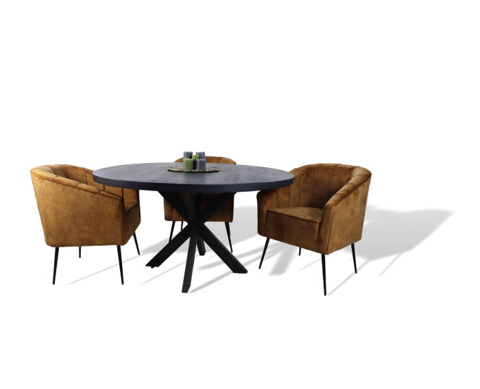 Ronde eettafel Melbourne - ø140x76 - Zwart - Mangohout/ijzer