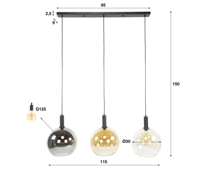 Hanglamp 3L tricolore Sfera - Artic zwart