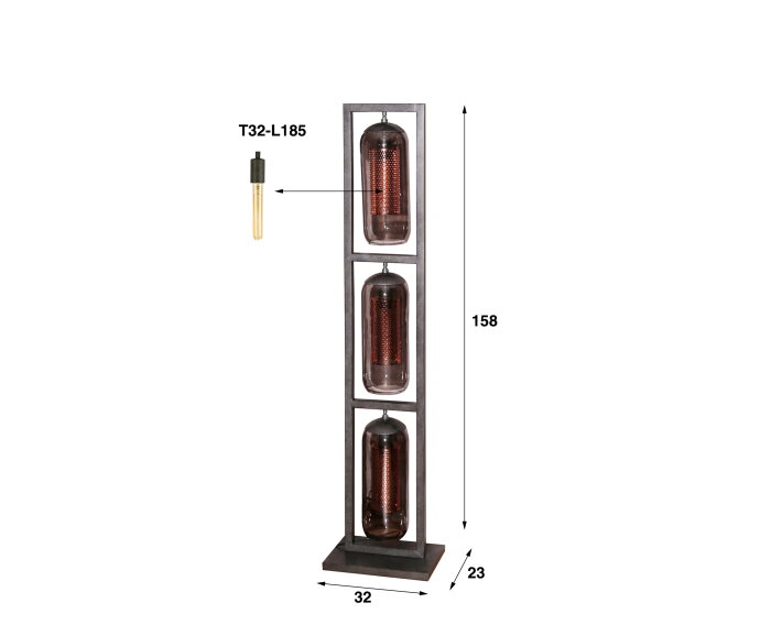 Vloerlamp 3L tower smoke glas -  geperforeerd staal - Artic zwart
