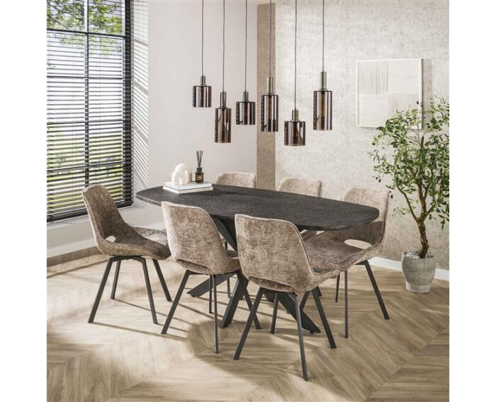 Eetkamertafel 180cm deens ovaal metallic - Grijs