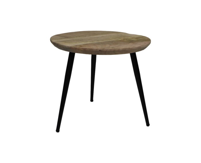 Salontafel Bern rond - ø45x38 - Naturel/zwart - Mangohout/metaal