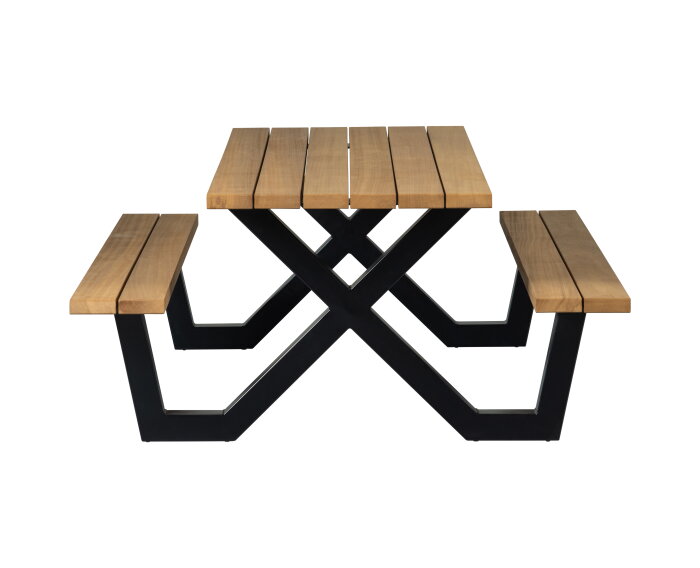 Picknicktafel 206 cm | Houten tuintafel + metalen X-POOT voor buiten