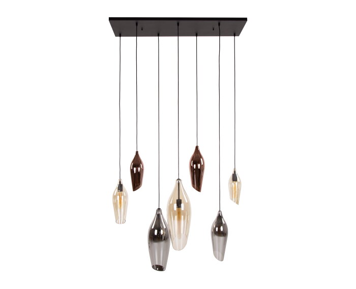 Hanglamp Cocoon mix glass 7 lampen - Zwart
