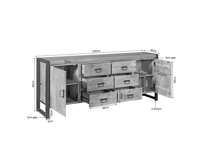 Dressoir Boaz 200 cm mango metaal - Naturel | Meubelplaats