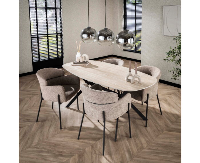 Eettafel travertin keramiek deens ovaal 180x90 cm - Beige