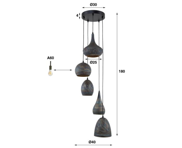 Hanglamp 5L getrapt punch mix - Zwart bruin