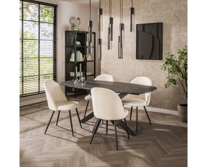 Eettafel Marquina Deens ovaal melamine 180 cm - marmerlook
