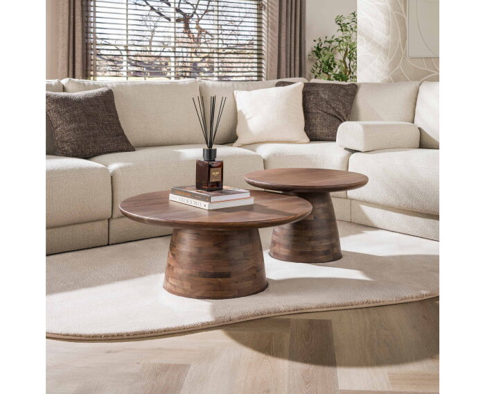 Salontafel Mova rond set/2 - Massief acacia bruin