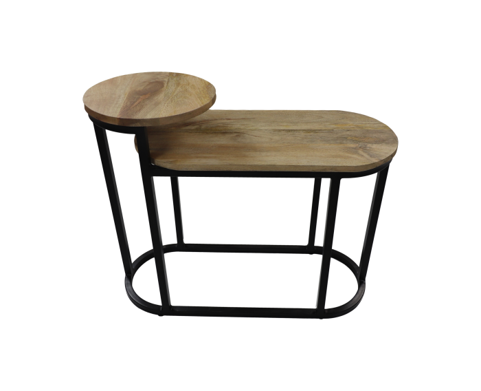 Sidetable Ovaal Plateau - 75x30x60 - Naturel/zwart - Mangohout/ijzer