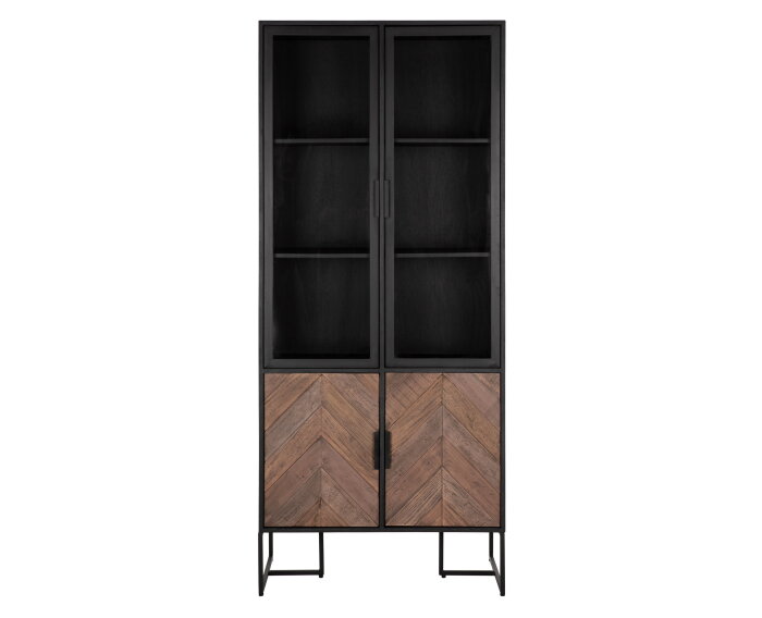 Showcase Criss Cross, 2 glass/metal doors, 2 wooden doors,185x80x40 cm, mixed wood