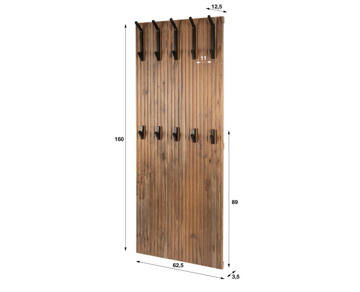 Kapstok Panel hoog 10H - Massief acacia bruin