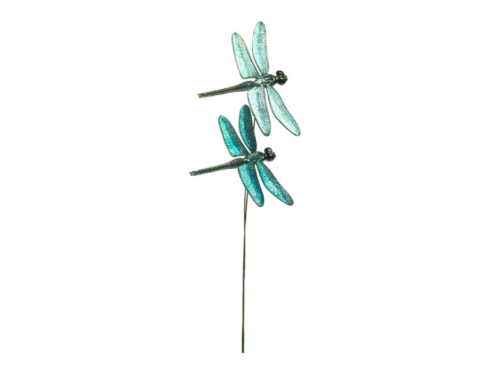 Libellen blauw aan tak van zijde-decoratieve sieraankleding in pot/vaas