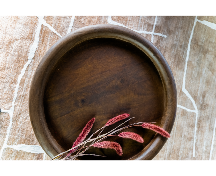 Salontafel Marlot rond mangohout 60x60x41 cm - walnoot bruin - Japandi