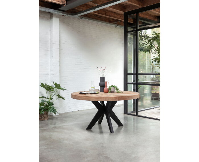 Masterpiece eettafel Einstein rond 130x130x77 cm - teakhout visgraat