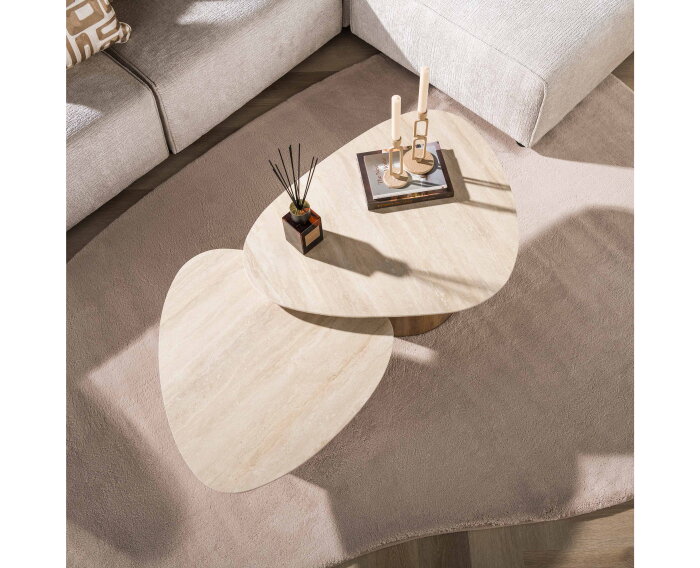 Salontafel Romano driehoekig set/2 - 3D keramiek travertin