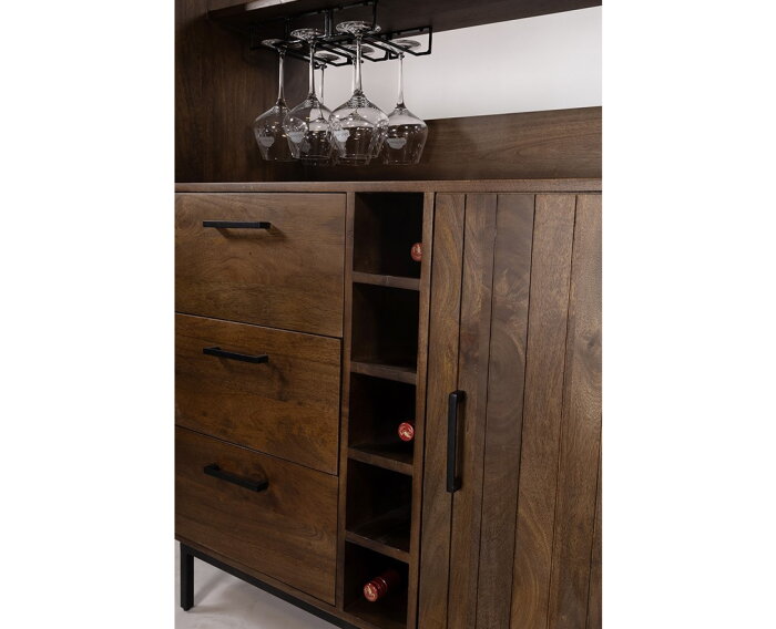 Barkast 160 met 2 schuifdeuren en 3 lades, Mango Brown Walnut - Vrystaat Collection