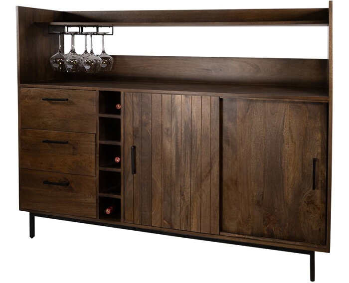 Barkast 160 met 2 schuifdeuren en 3 lades, Mango Brown Walnut - Vrystaat Collection