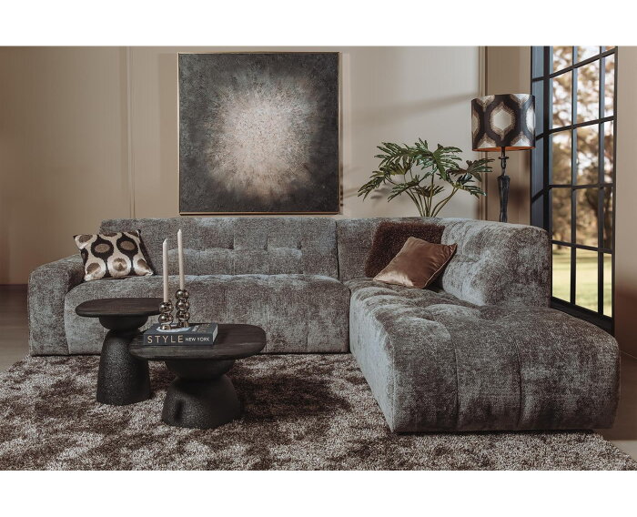 Tower Living Hoekbank Memphis 3-AL + Ottoman R - Haga 16 charcoal