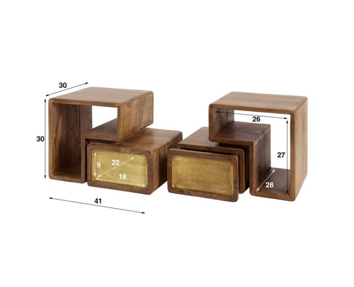 Nachtkastje Set/2 brass - Massief mango zandkleur