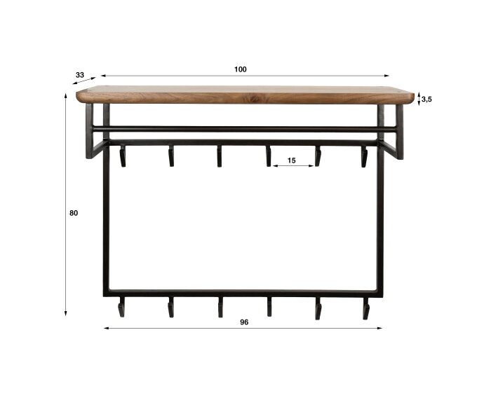 Kapstok Edge Curve hoog 12H - Massief acacia bruin