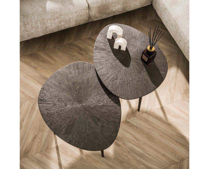 Salontafel set/2 Brown Ray Metal leaf - Donkerbruin brons