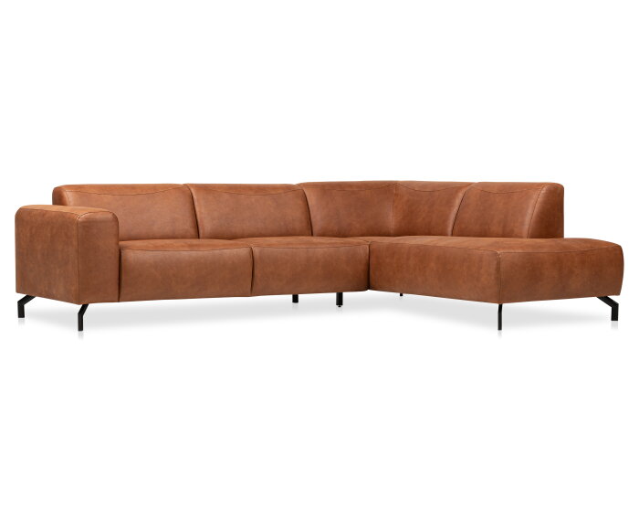 Hoekbank Bravino cognac - kentucky 09 lederlook &ndash; Ottomane rechts &ndash; 275x210 cm