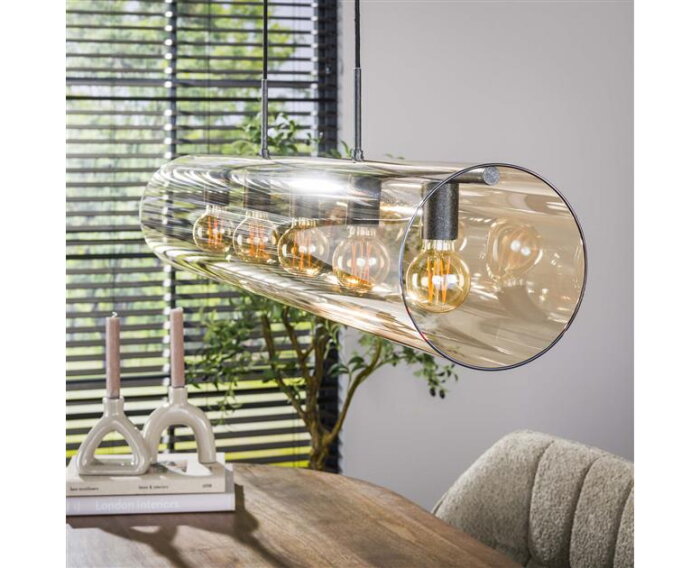 Hanglamp 5L tube amber glas - Artic zwart