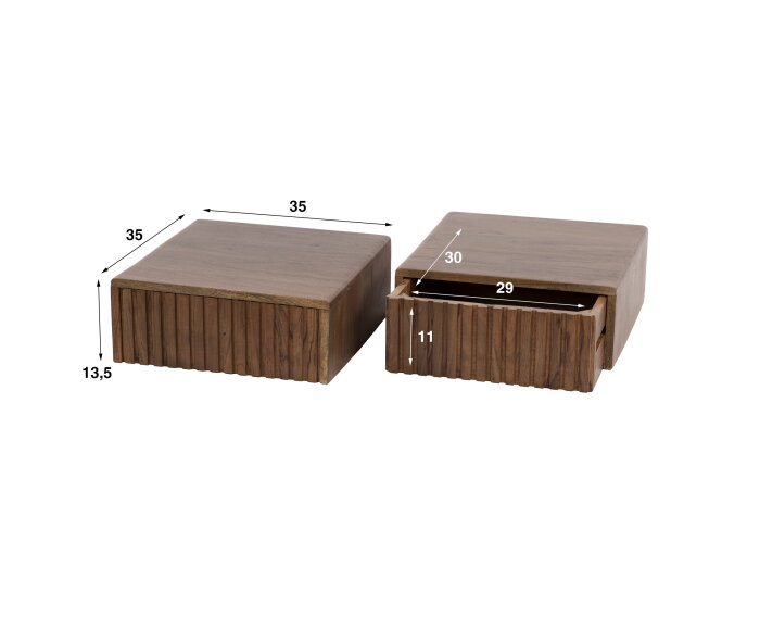 Nachtkastje 1L set/2 hangend Carve - Massief acacia drift brown