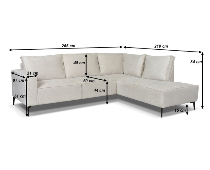 Hoekbank Valenzo Licht Beige - Memphis 4 &ndash; Ottomane Rechts &ndash; 265x210 cm
