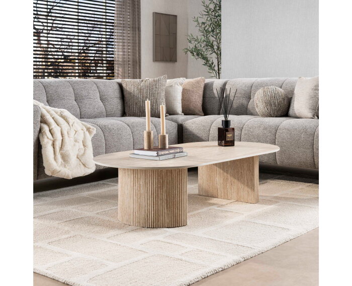Salontafel Romano Arch ovaal - Travertin keramiek - 135x70x35 cm - Beige - Japandi