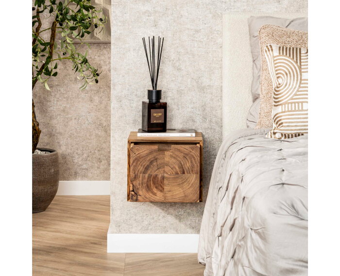 Nachtkastje block zwevend Acacia - naturel