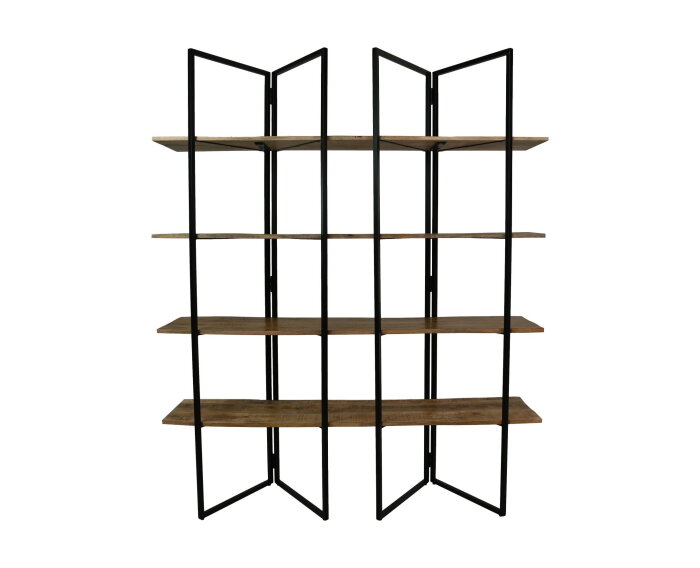 Opbergrek 4 planken  - 165x48x200 - Naturel/zwart - Mangohout/ijzer