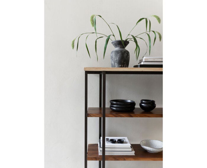 Bookrack Flare Low , 3 open racks (Knock Down),145x130x40 cm, suar wood