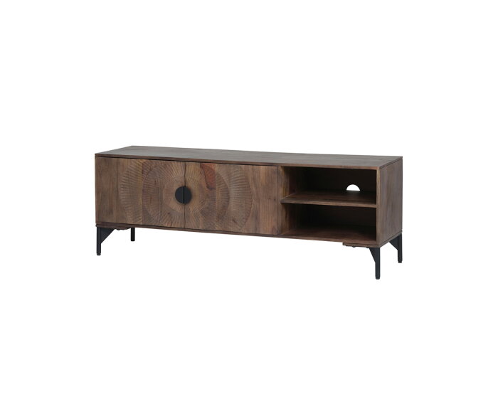 TV dressoir 160 met 2 deuren en 2 open vakken, Mango Brown Walnut - Nippon Collection