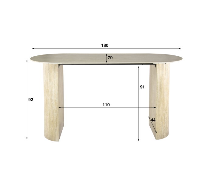 Bartafel Romano arch - Travertin keramiek - 180x70x92 cm - Beige - Japandi
