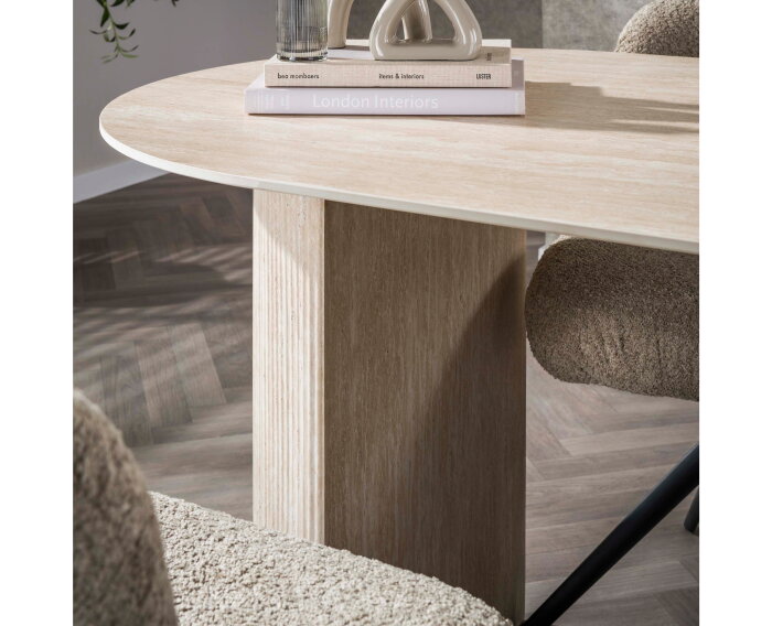 Eettafel Arch travertin keramiek ovaal 180x90 cm  - Beige - Japandi