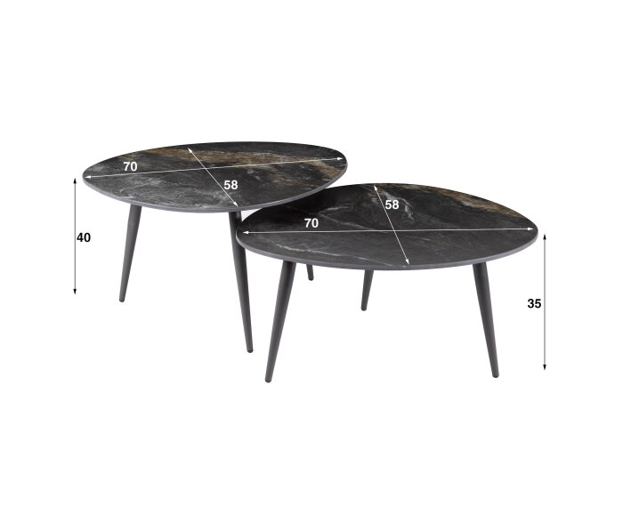 Salontafel Fossil keramiek set van 2 organisch - Zwart