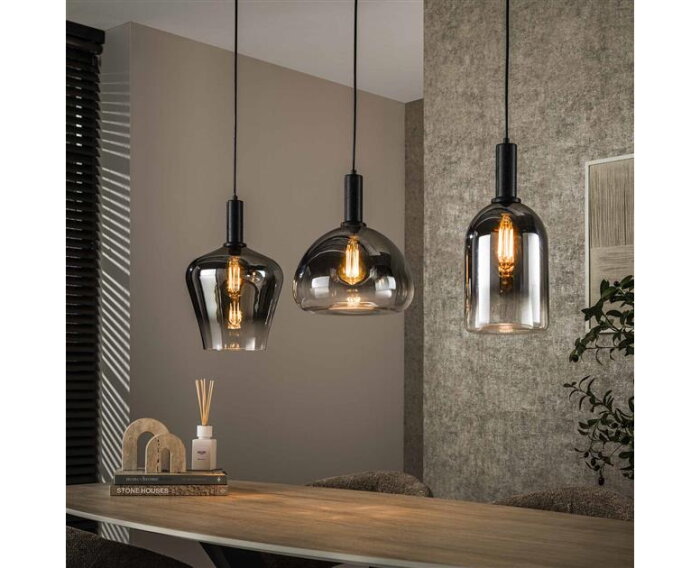 Hanglamp 3L mix grey shaded - Artic zwart