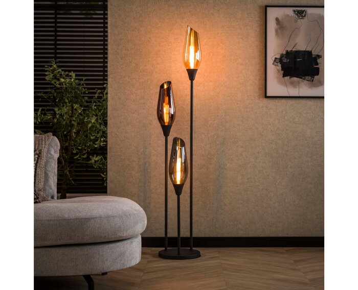 Vloerlamp Cocoon 3-lichts mix glass zwart &ndash; hotel chique design - 35x35x168 cm