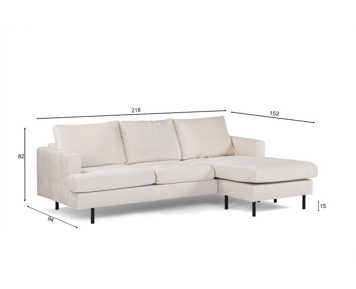 BY-OLAF Hoekbank Elvano met Chaise Longue - links of rechts – Champagne Stof Loris 01 – 218x152 cm