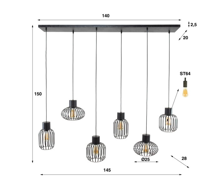 Hanglamp 3+3 mix metal - Charcoal