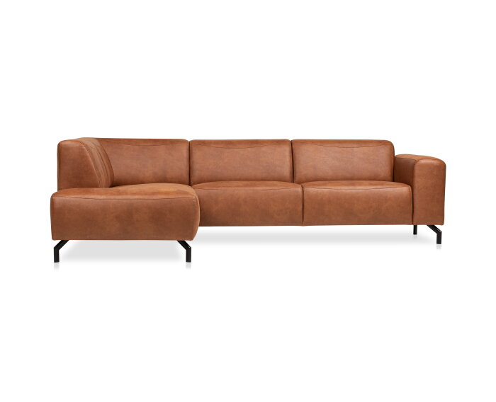 Hoekbank Bravino cognac - kentucky 09 lederlook &ndash; Ottomane links &ndash; 275x210 cm