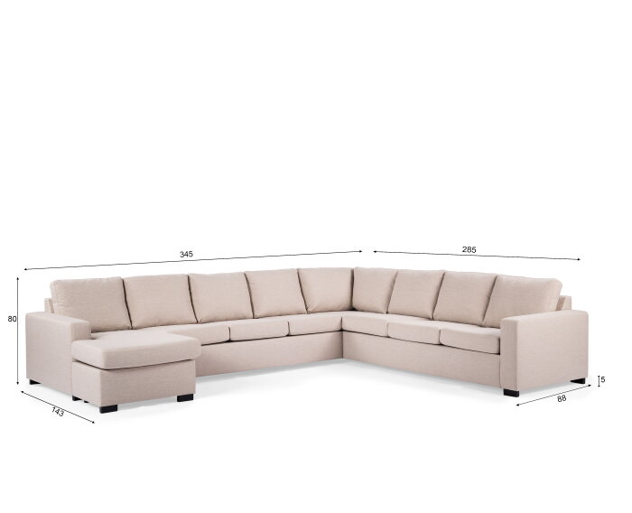 U-bank Eleven 7-zits By-Olaf – Stof Inari 22 Beige – Hoek Links of Rechts Monteerbaar – 345 x 285 cm