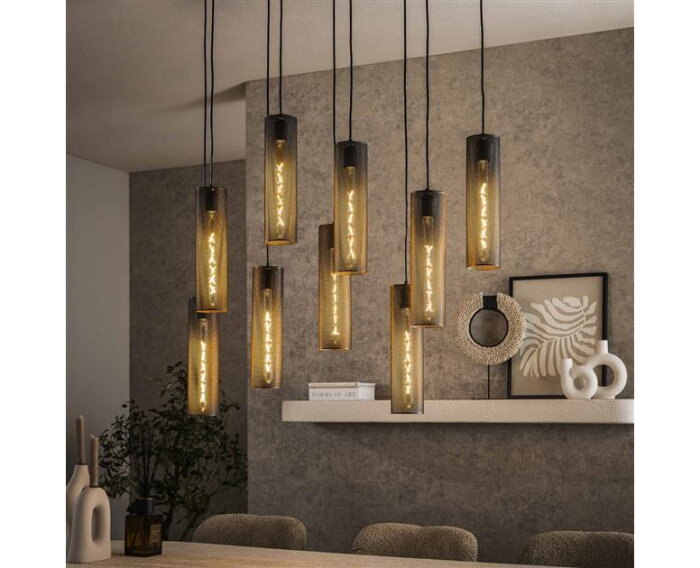 Hanglamp 5+4 tube mesh - Artic zwart