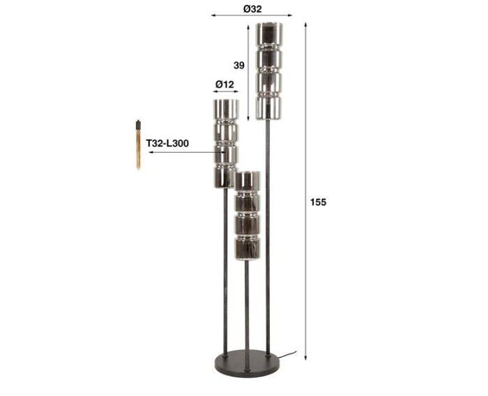 Vloerlamp 3L getrapt cylinder glas - Artic zwart