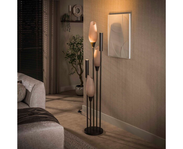 Vloerlamp Cocoon 5-lichts Frosted Sienna bruin &ndash; hotel chique design - 35x35x178 cm