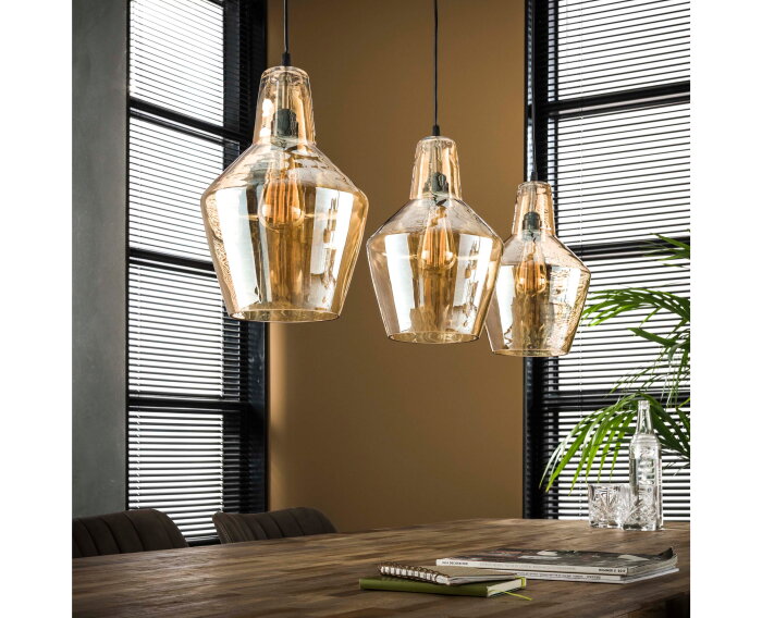 Hanglamp Amber 3 lampen kegel - Oud zilver