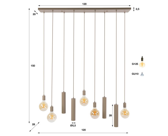 Hanglamp Senso 5+4L - Beige