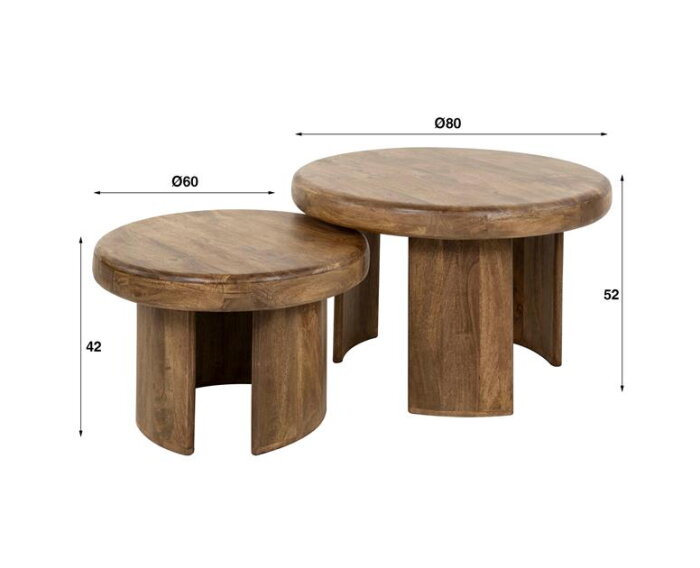 Salontafel set/2 sleek 3 poot - Massief mango zandkleur