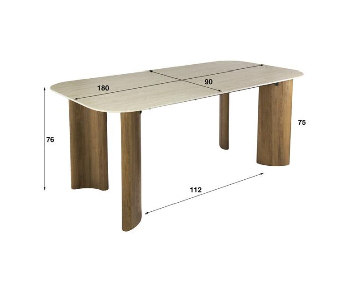 Eettafel 180 curvo Romano - Ceramic Travertine
